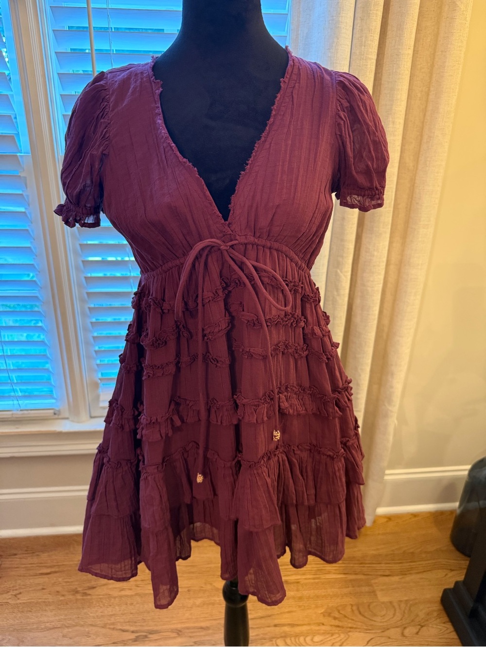 Free People Plum Ruffle Tiered Mini Dress